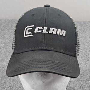 Clam Outdoors Trucker Hat Black Grey Mesh Snapback Ice Fishing Outdoor Logo Cap